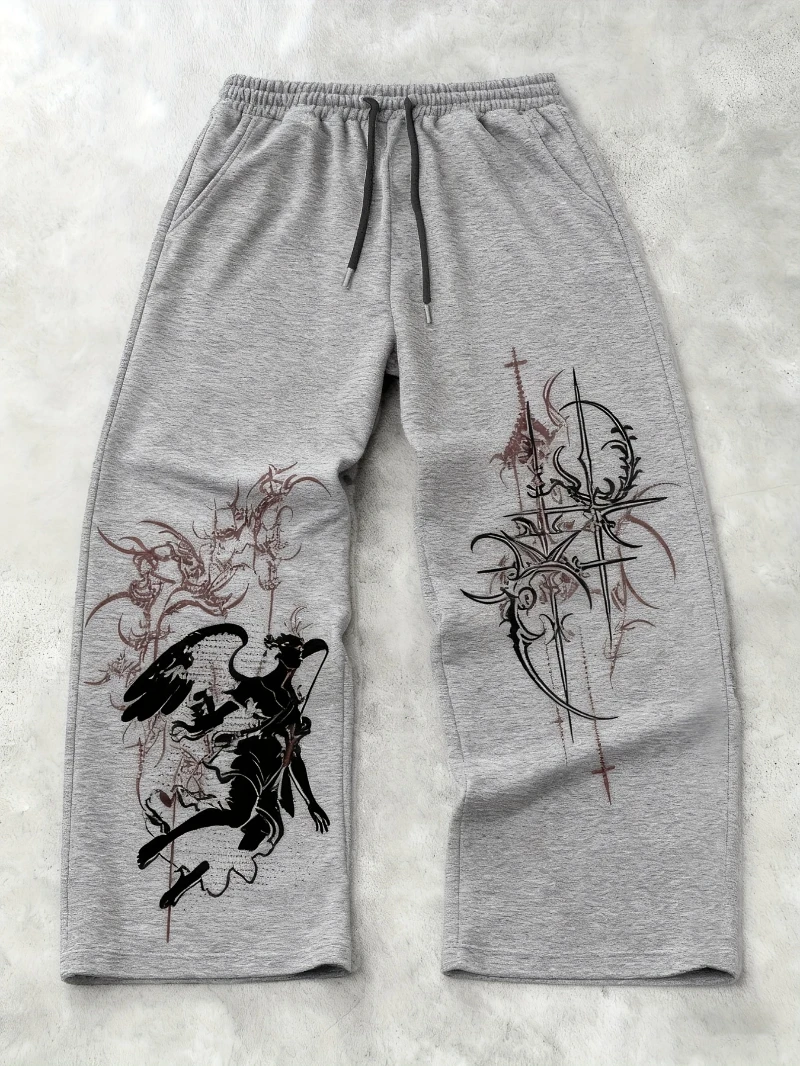 

Men's Straight-Leg Wide-Leg Trousers - Heavy-Duty Casual Pants with Elastic Drawstring Waist & Cuff, Loose-Fit Corduroy