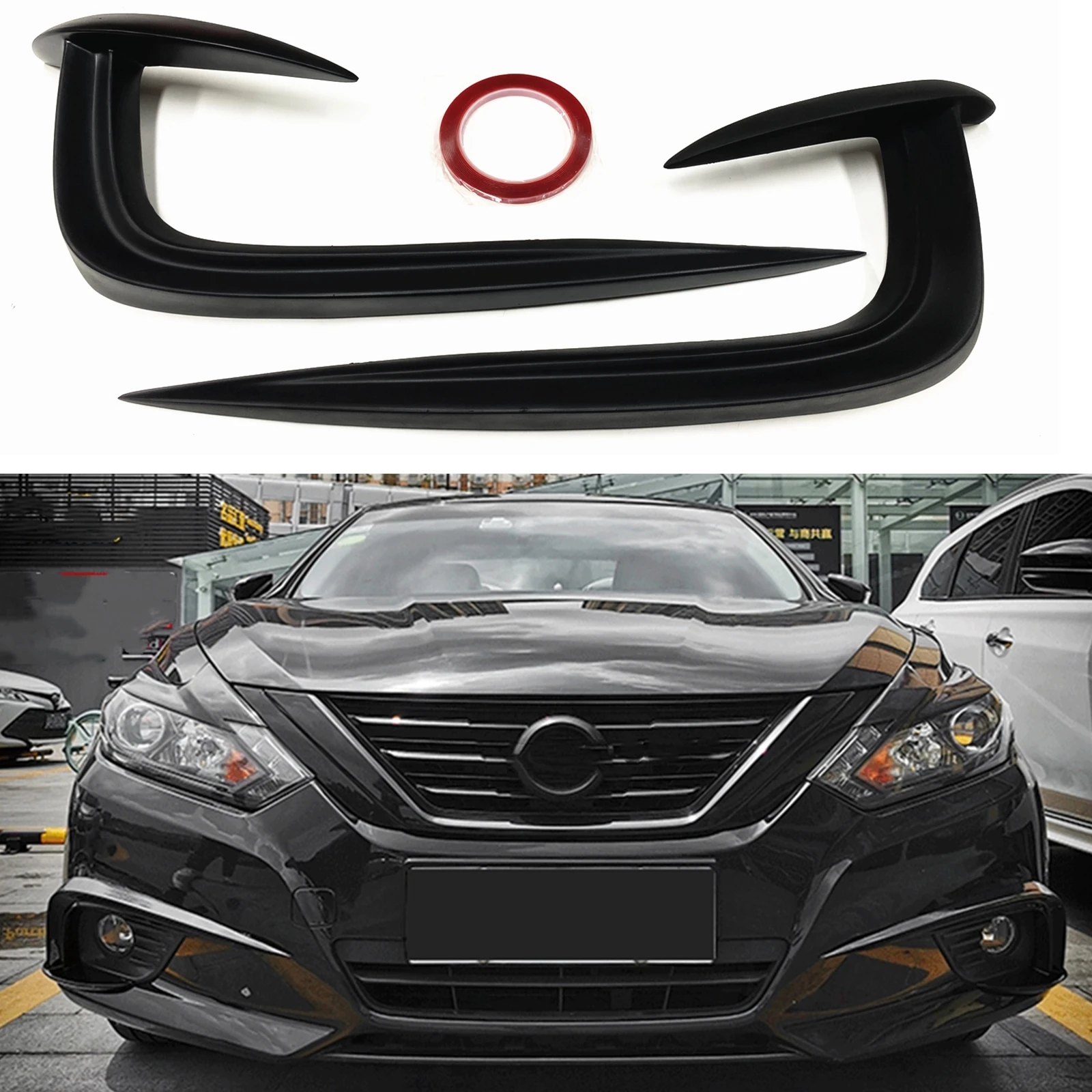 

Front Bumper Lamp Frame Fog Light Cover Trim For Nissan Altima 2016-2018 Matte Black Side Air Intake Vent Bezel Spoiler Splitter