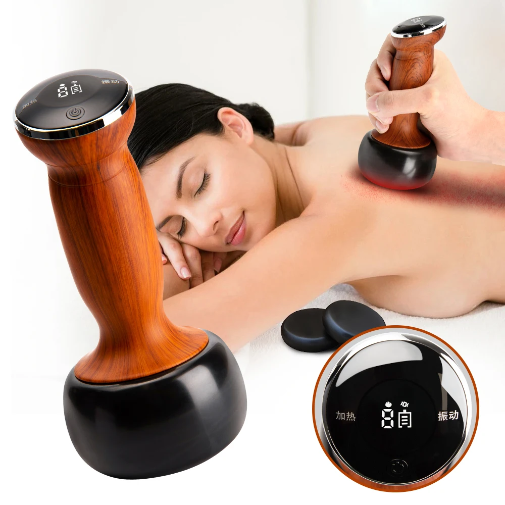 Electric Hot Stone Massager Warm Moxibustion Guasha Tool SPA Therapy Wireless Skin Scraping Neck Back Massage Relaxation Device