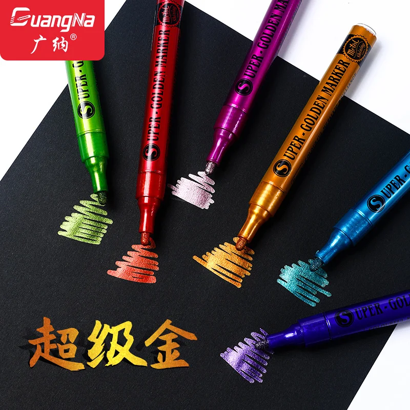 GuangNa 12 Colored Set Metallic Acrylic Acid Paint Markers 예술용 Painting High Gloss Signature Graffiti Marker Pens Art Supplies