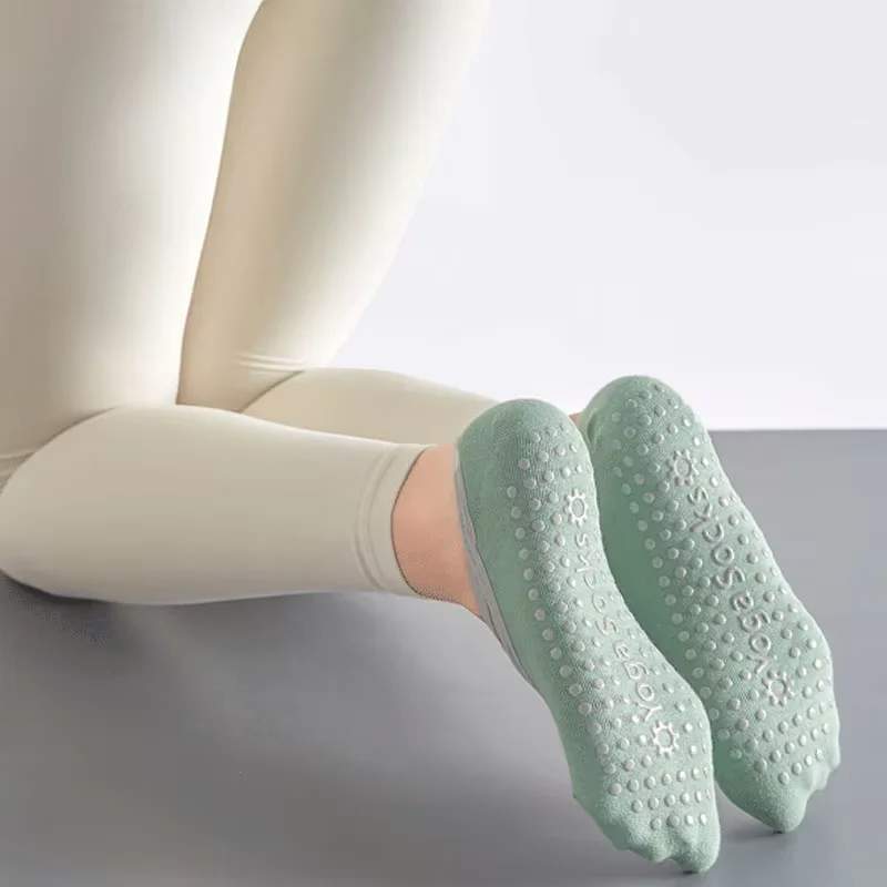 5 pares de meias de algodão antiderrapantes femininas, tiras antiderrapantes, yoga, balé, pilates, fitness, esporte, absorvente de suor, respirável