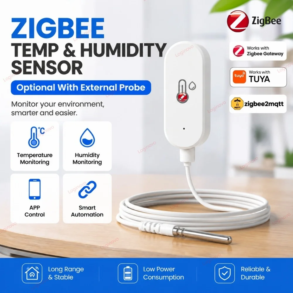 Zigbee Temperature Humidity Sensor With Optional NTC External Probe Thermometer Smart Home APP Remote Monitor For TUYA 2MQTT Hub