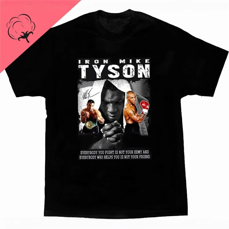 مايك تايسون أزياء القطن الملاكمة الحديد تي شيرت طاقم الرقبة شريط نمط تنفس الرجال تي شيرت من البر الرئيسى للصين
