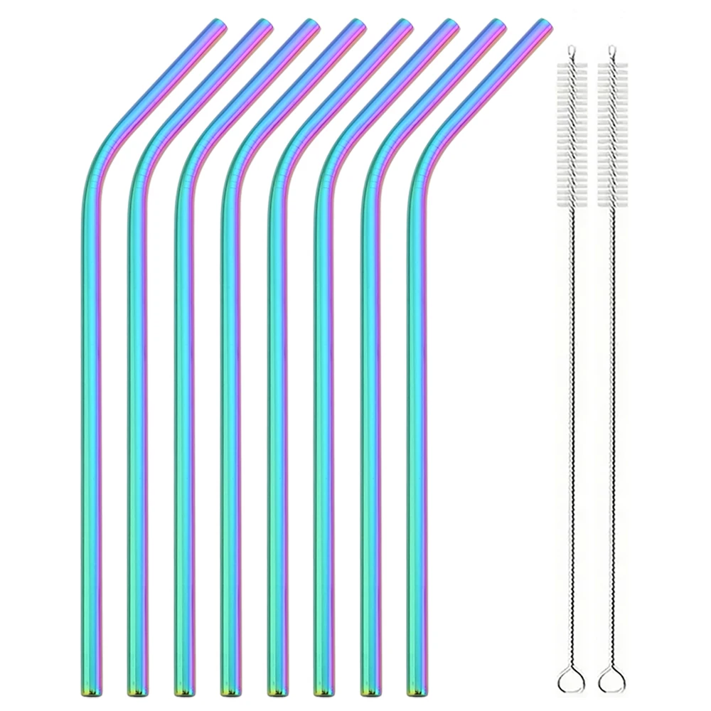 8 قطعة الفولاذ المقاوم للصدأ عازمة القش مجموعة قابلة لإعادة الاستخدام القش للشرب عصير الفاكهة الحليب الشاي القهوة القش الملونة مع فرشاة تنظيف