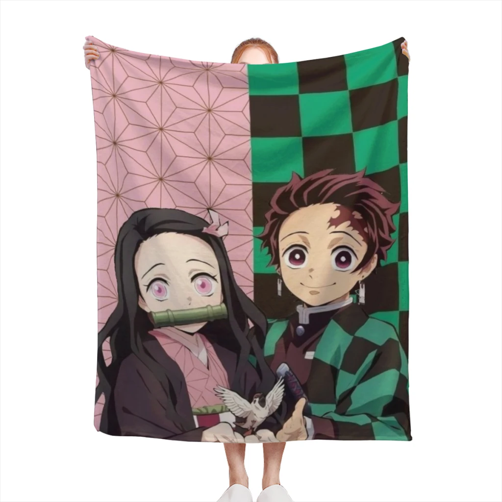 

Fluffy Baby Blanket Demon Slayer Kimetsu No Yaiba Sofa Camp Nap Bedspread Cozy Flannel Blanket Bedroom Decor