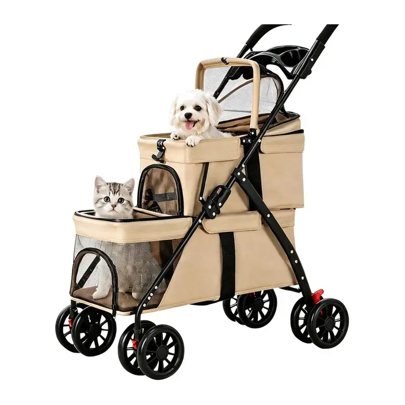 Double-layer Multi-functional Pet Outing Cart, Portable Foldable and Lightweight Portable Cat Dog Walking Rod Bag