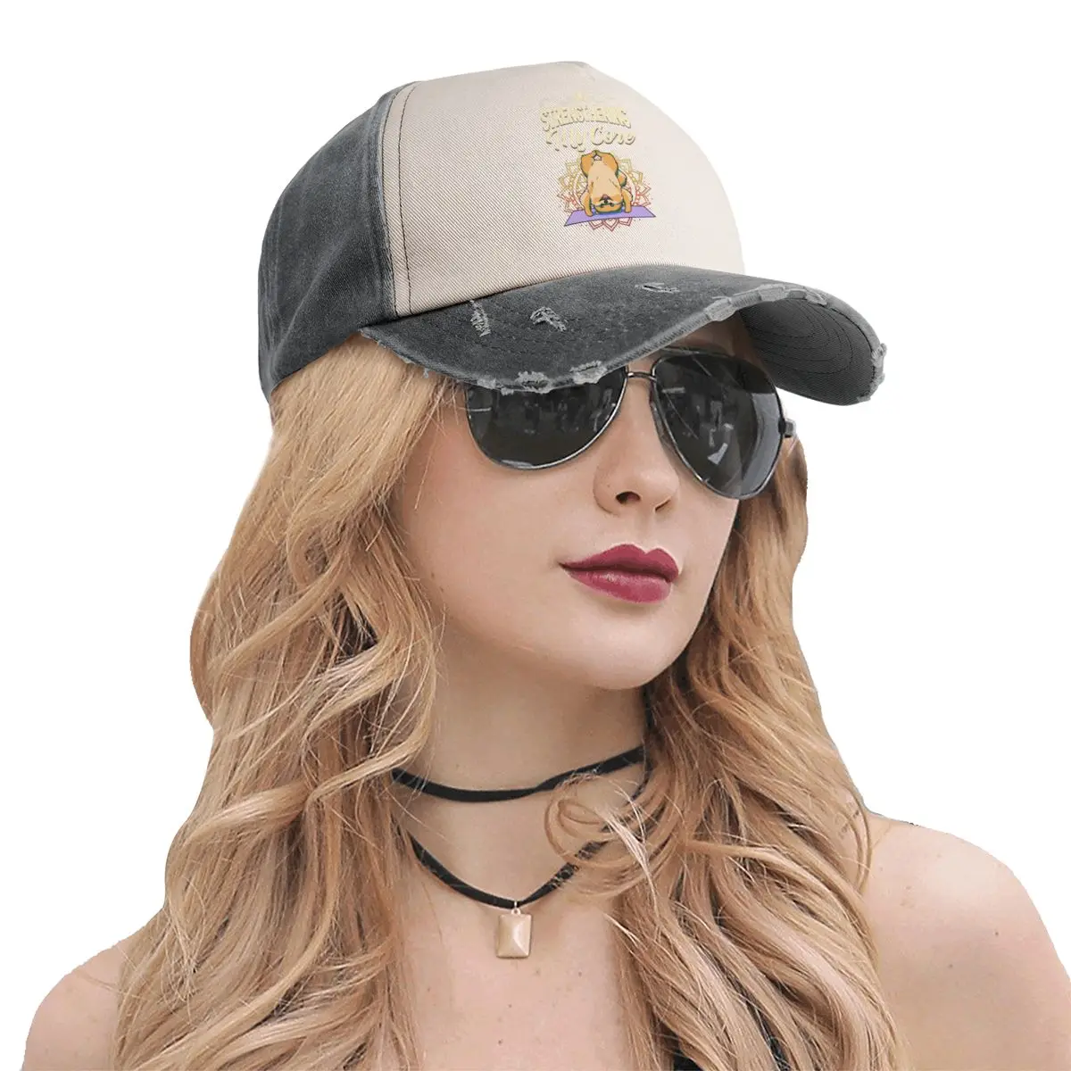 Cowboy color wash hat Fitness Exercise Pomeranian Dog Strengthening My Core Baseball Sun Hat Vintage Travel Unisex Chapeau image 6
