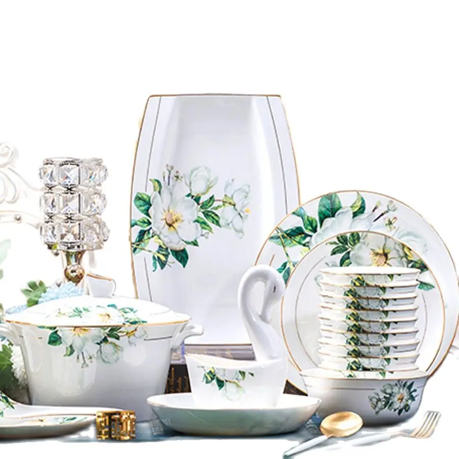 

60-головный набор посуды, чаша для дома, керамика Цзиндэчжэнь, корейский стиль, позолоченный дворец, фарфоровая посуда, посуда, блюдо