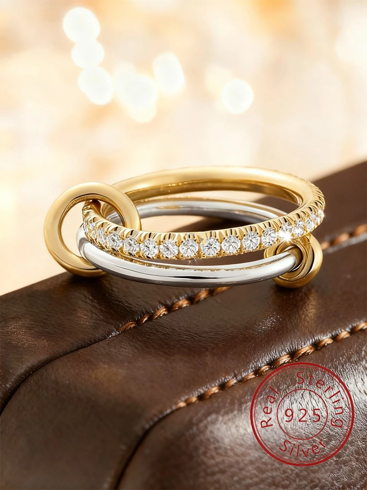 

Простое модное многослойное круглое кольцо из стерлингового серебра 925 пробы с цирконом для женщин, юбилейные роскошные ювелирные изделия высокого качества