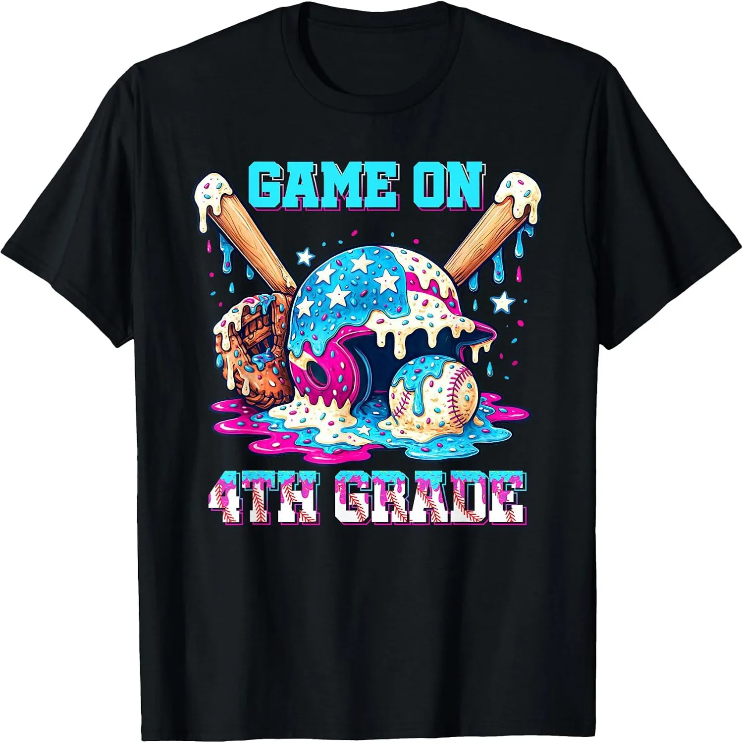 Game On 4th Grade Back to School Baseball Drip Ice Cream T-Shirt