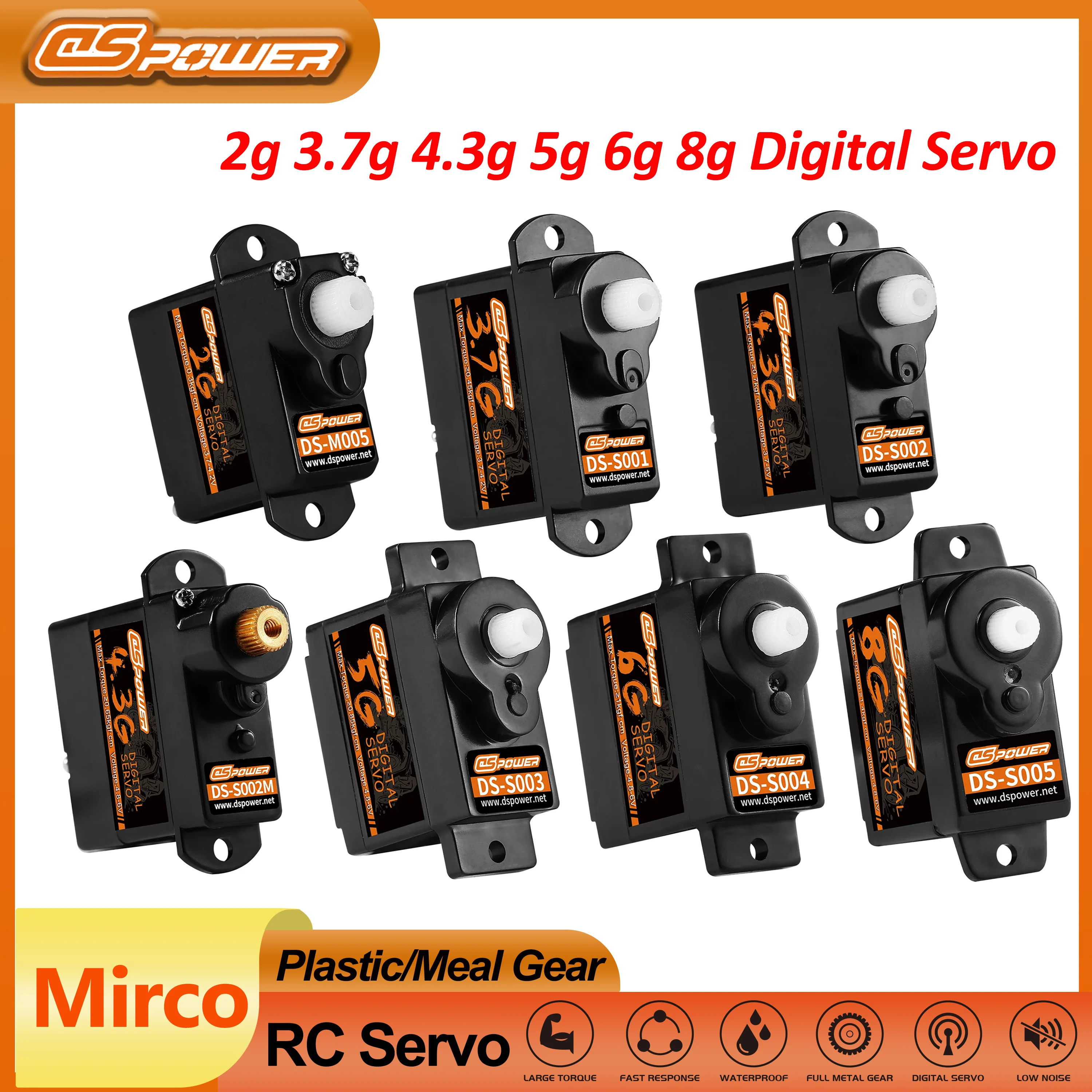 2 pz DSpower 2g 3.7g 4.3g 5g 6g 8g Mini Micro Servo digitale per RC aereo Drone elicottero ad ala fissa RC auto Axial SCX24 F949S