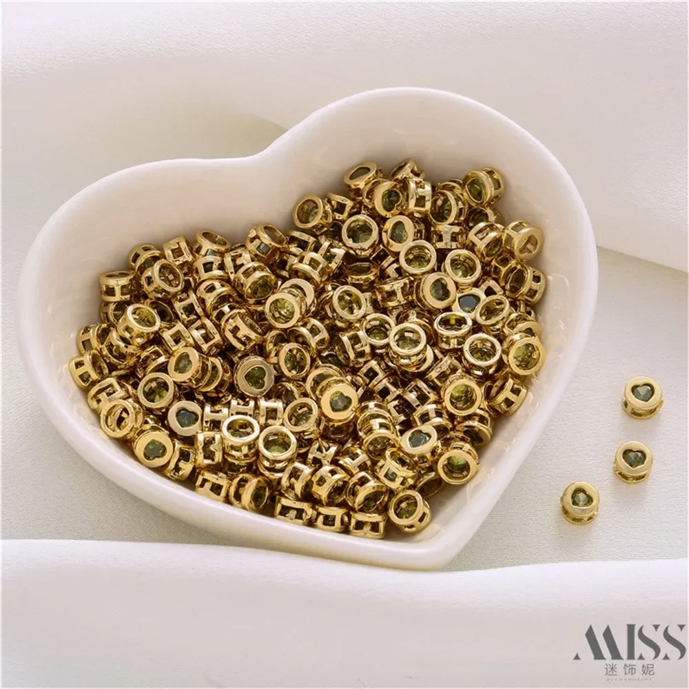 14K الذهب اللون على شكل قلب الخوخ القلب الزركون جولة خزر عازل DIY بها بنفسك فضفاض الخرز اليدوية سوار قلادة مجوهرات اكسسوارات