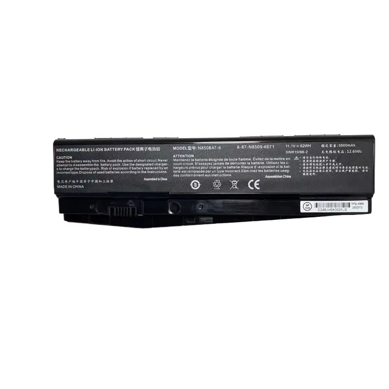 Newly N850BAT-6 Laptop Battery For Clevo N850 N850HC N850HJ N870HC N870HJ1 N870HK1 N850HJ1 N850HK1 N850HN 11.1V 62WH 5500mAh