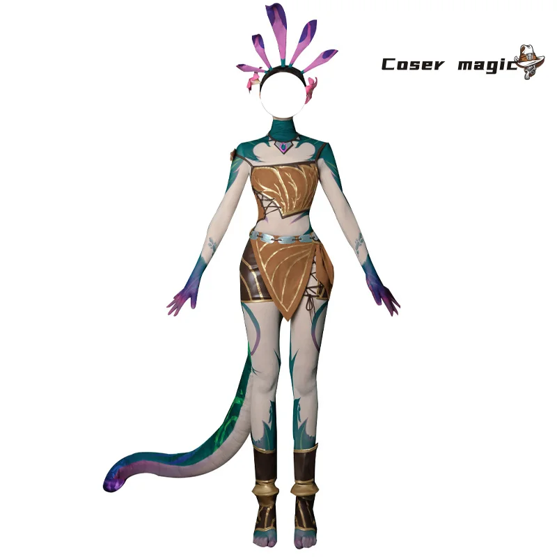 أزياء LOL the Curious Chameleon Neeko التأثيرية للنساء من Neeko أزياء حفلات الهالوين مجموعة كاملة مع ذيول #5