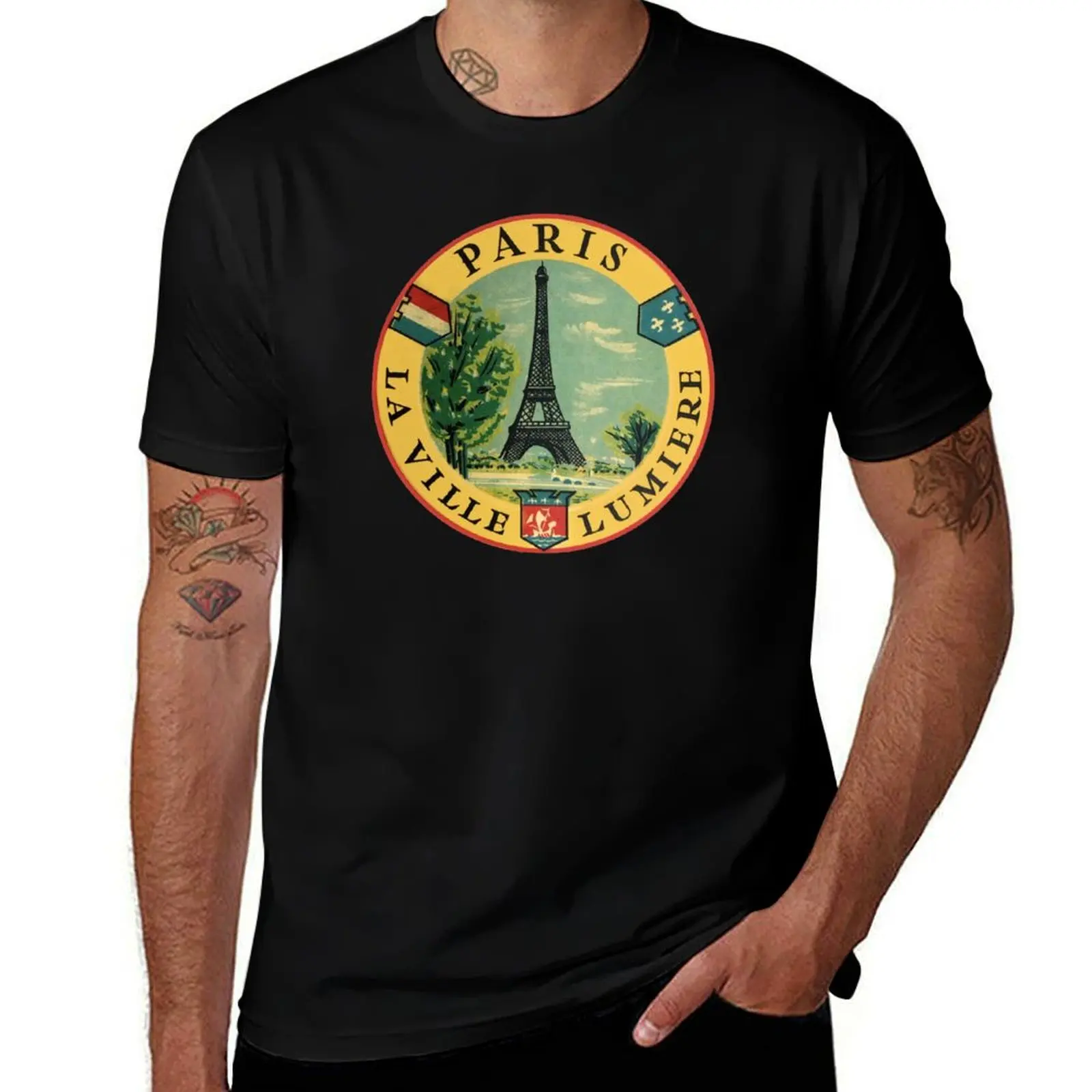 Paris France Eiffel Tower Vintage Travel Decal T-Shirt Regular Fit Plain Tee Shirt T-Shirt