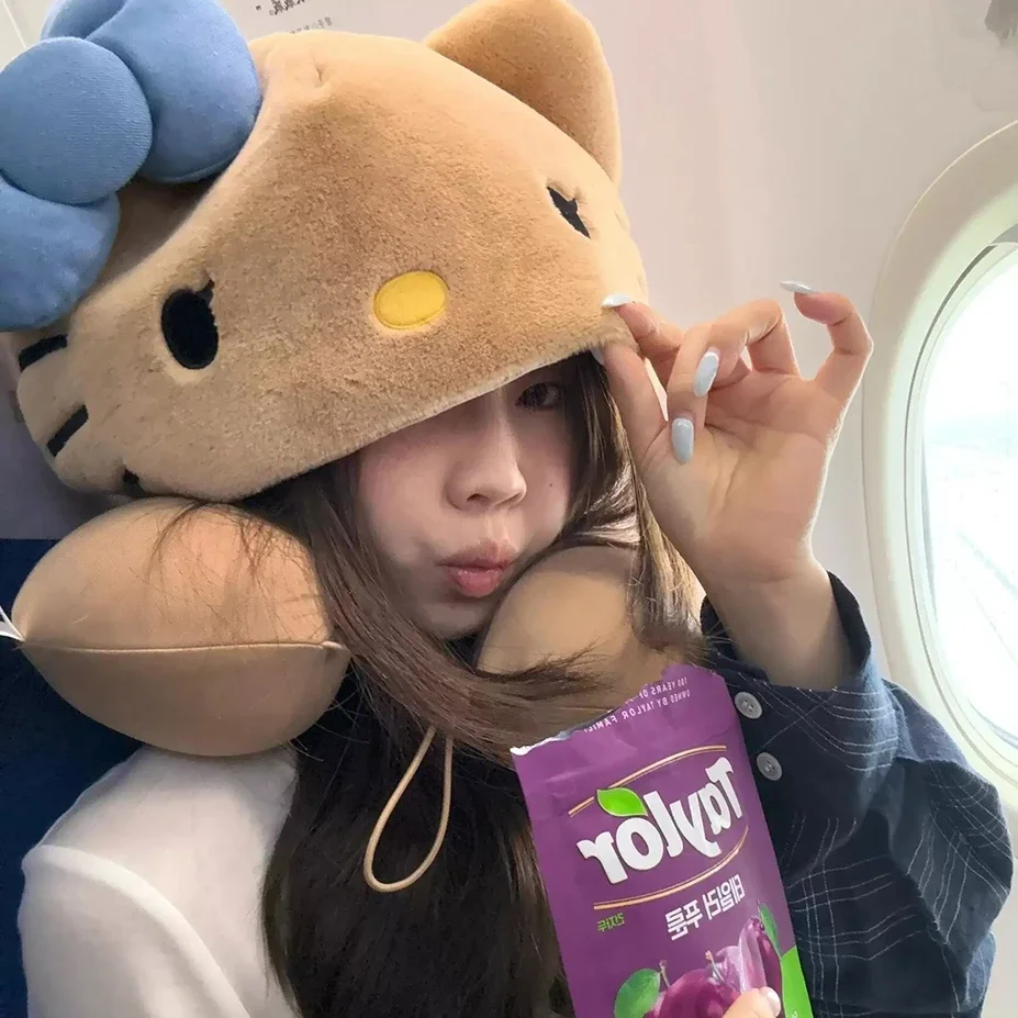 かわいいハローキティのフード付きU字型枕、心地よいぬいぐるみ、遮光U字型枕、旅行、休息、昼寝、睡眠、飛行機、車、ギフトに