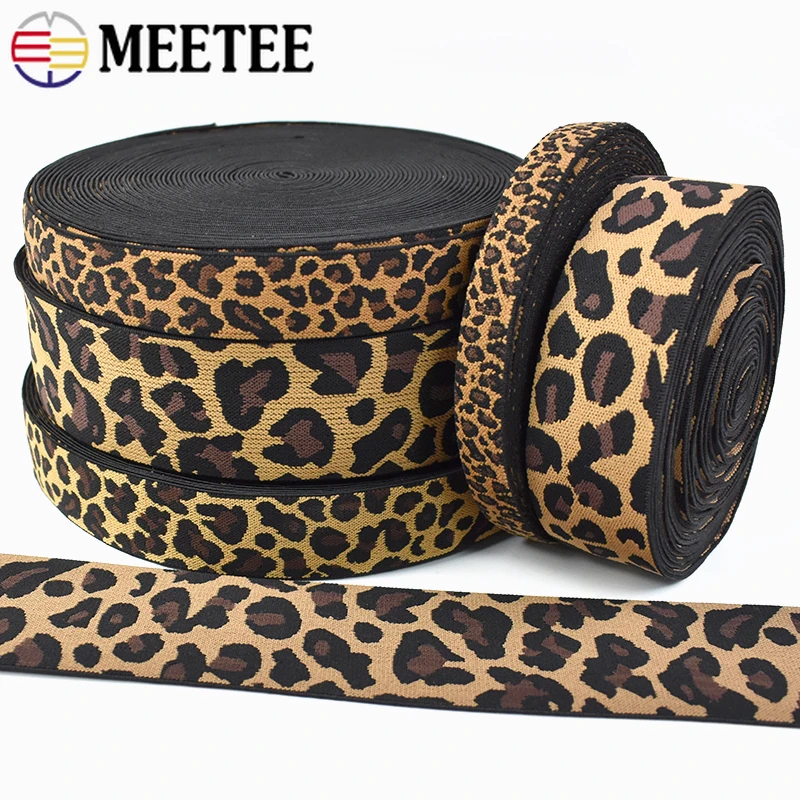 Meetee 5/10M 15-50mm Elastic Band Leopard Jacquard Yoga Pants Sport Clothing Streach Ribbon Belt DIY Sewing Accessories