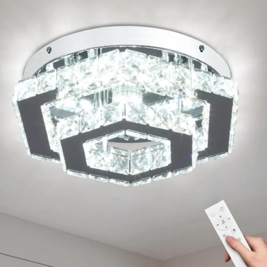 

Modern Chandelier Crystal Flush Mount Ceiling Light LED Pendant Lamp Dimmable Chandelier for Dining Room Living Room Bedroom Ki