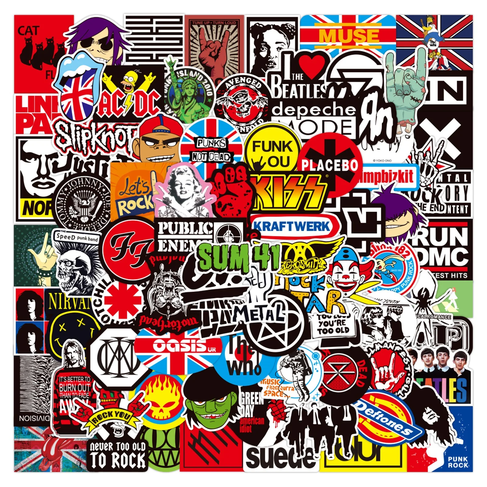 100Pcs New DIY Rock Music Band Sticker Cartoon Anime Creative Graffiti IPad Luggage Guitar Decoration Waterproof Wholesale