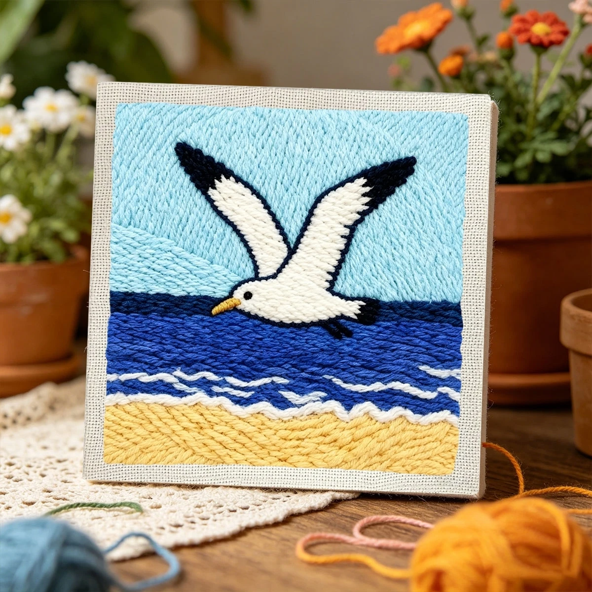 1 Set Seagull DIY Stickerei-Set für Anfänger, Stick-Starter-Kit, Kreuzstich-Kunstgeschenk, Nadelarbeiten – Detail 3