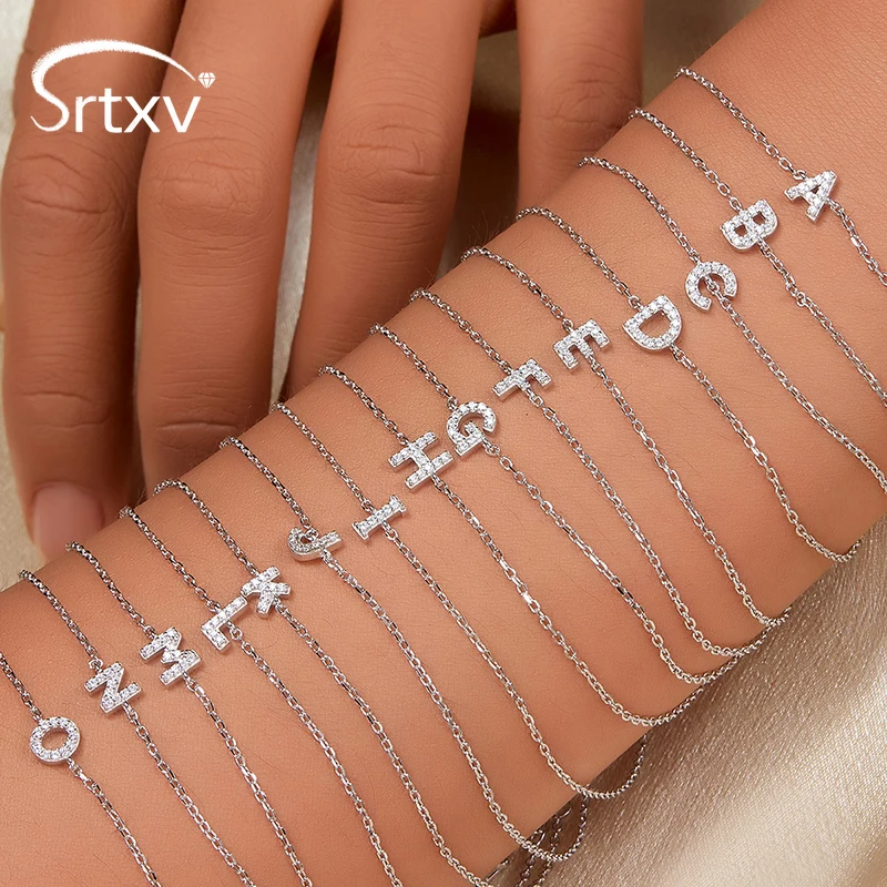 100% 925 Sterling Silver 5A Zircon Bracelets for Women Name Letter Charm 16+3cm Adjustable Chain Wedding Fine Jewelry Girls Gift