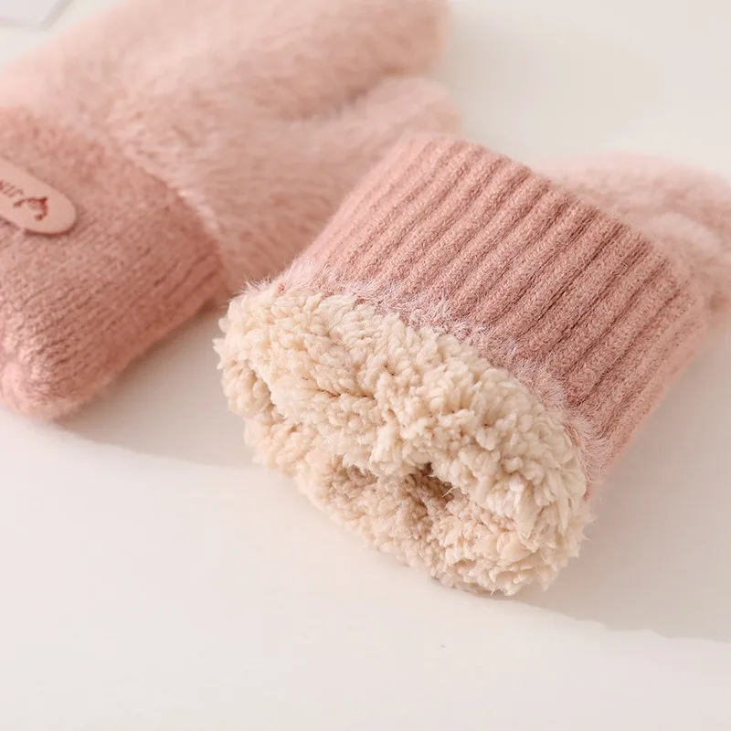 Cute Winter Thicken Warmer Women Gloves Plush Full Finger Mittens Warm Soft Fingerless Gloves for Cold Weather