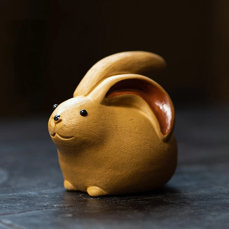 

1 PCS Handmade Purple Clay Lovely Rabbit Figurine Ornament Fingertip Tea Play Tea Pets Boutique Tea Table Crafts
