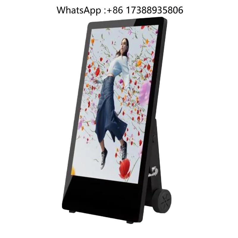 43 Inch Portable Floor Stand Outdoor Poster Panel Smart Battery Power Totem Advertising Screen Display Signage Lcd Digital Kiosk