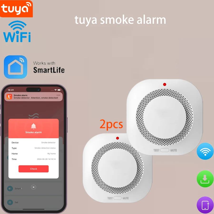 2 pacotes tuya wifi alarme de fumaça proteção contra incêndio detector de fumaça casa combinação alarme de incêndio sistema de segurança em casa bombeiros