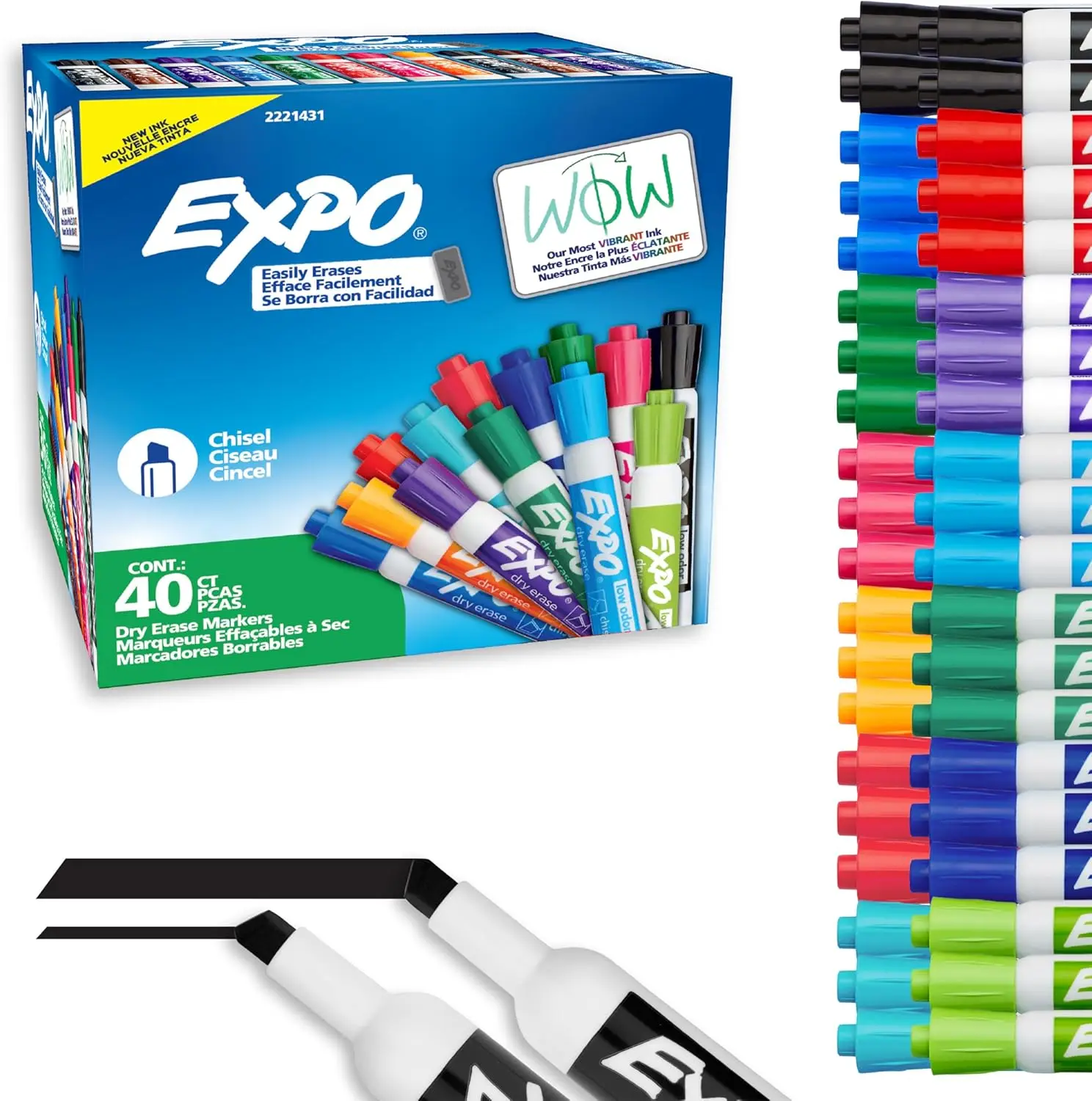 

Dry Erase Markers, Low Odor, Assorted Colors, Chisel Tip, 40 Pack - Ideal for Office, School, Classroom