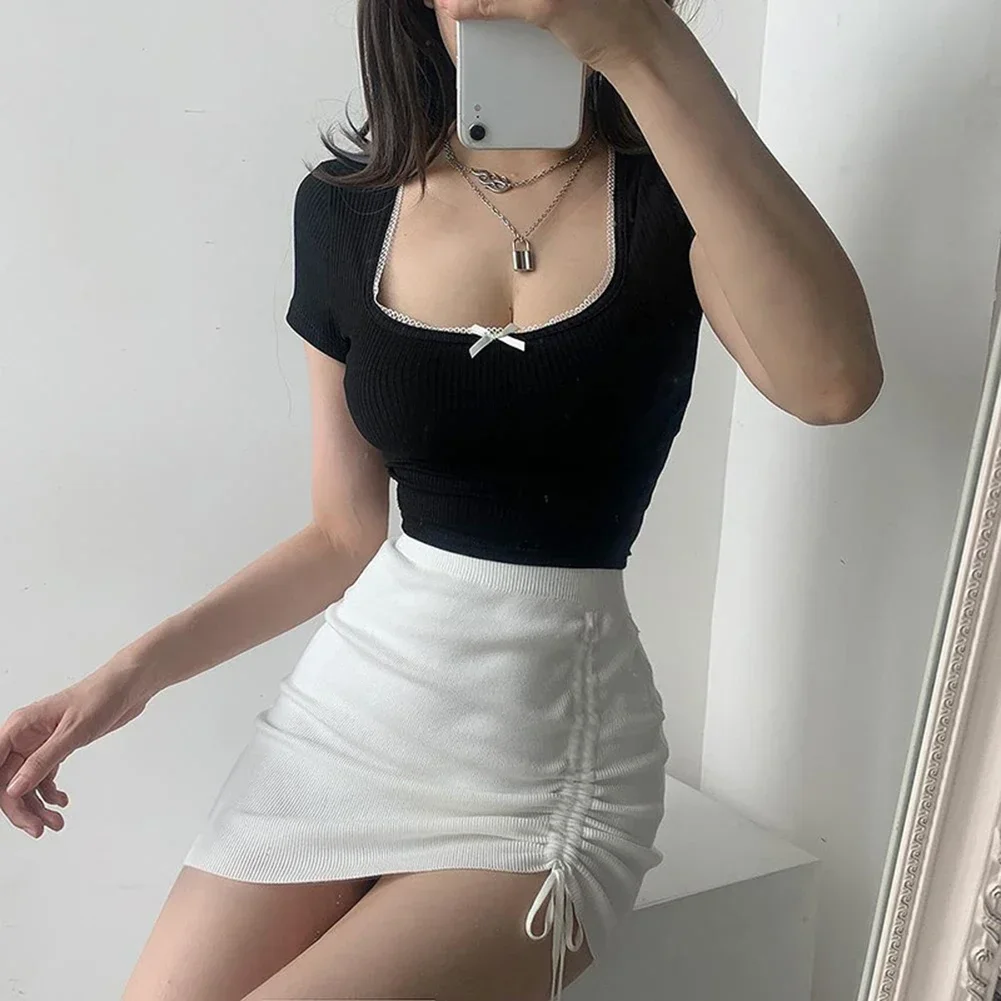 مثير فتاة الساخنة سلسلة Ruched تنورة متماسكة عالية الخصر المرأة المرنة المألوف