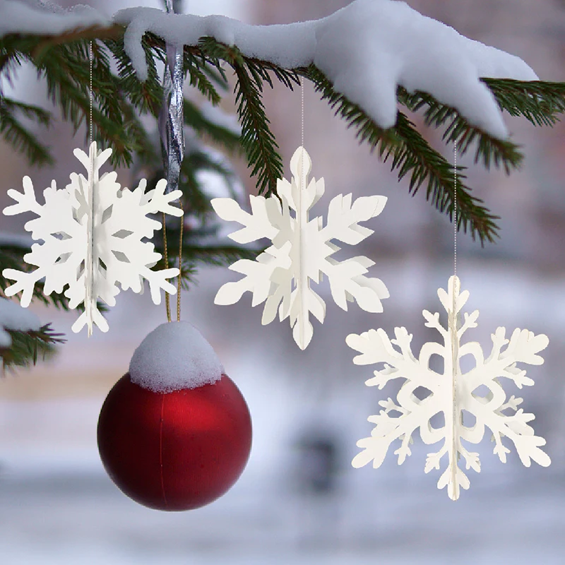 6pcs 3D white/laser snowflake hanging decorations, Christmas snowflakes, winter wonderland, New Year\'s party home decorations