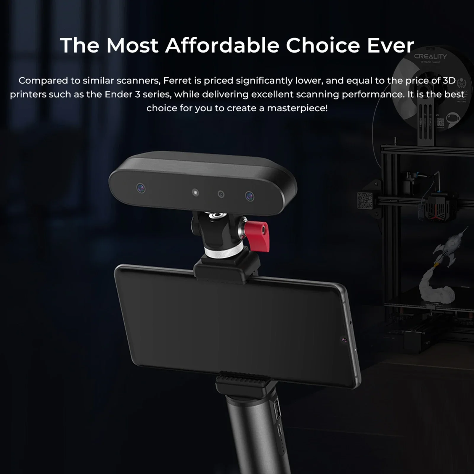 Hot Sales Creality CR-Scan Ferret 3D Scanner Handheld 30fps Scan Speed Dual Mode Scanning Full-color Textures Support Powered Ph