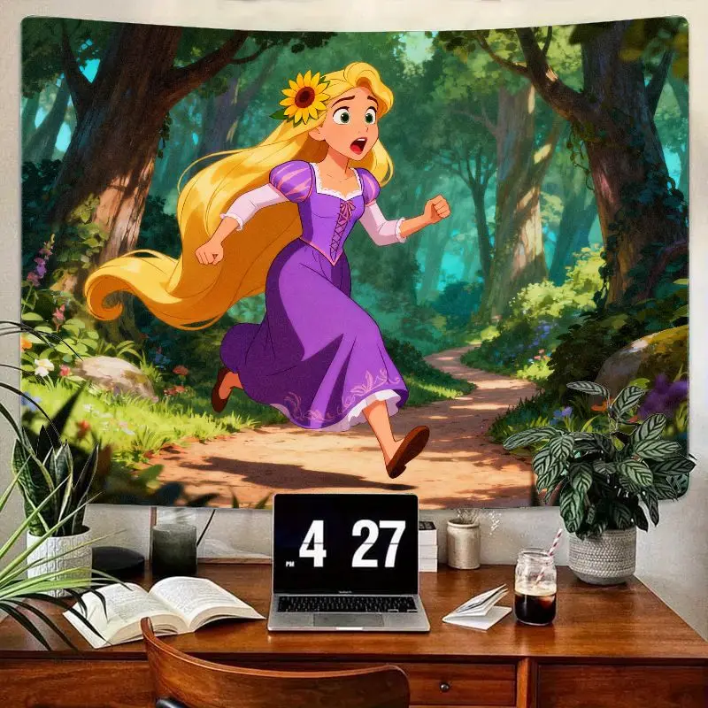 

1 шт., сказочный гобелен Disney Rapunzel Tangled, яркий лес, длинные волосы, полиэстер, настенное искусство, декор для спальни, гостиной, подарок для девочек