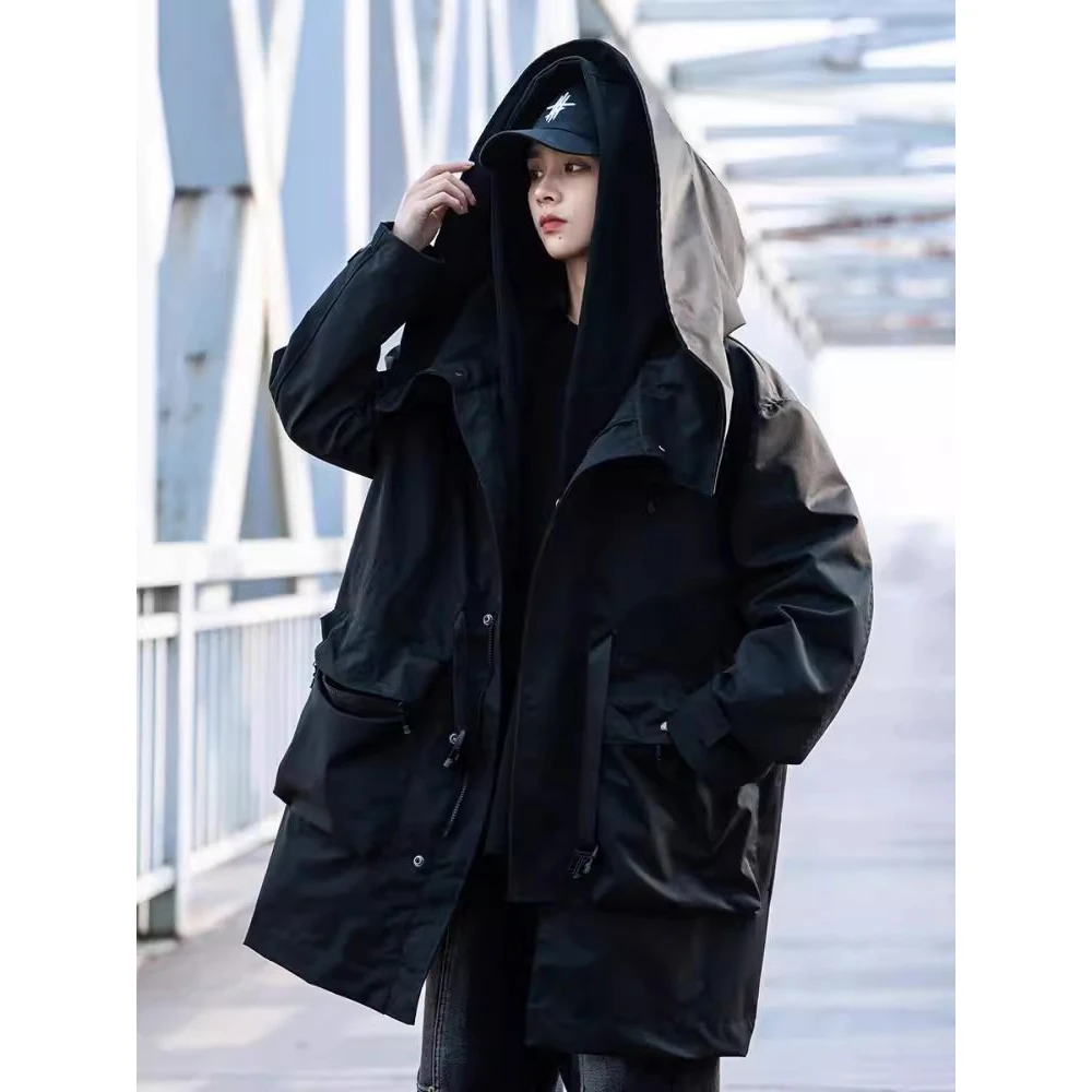 Men Autumn Winter Long Jacket Windbreaker 2024 New Fake two-piece Functional Coats Mens Loose Jackets Techwear Harajuku