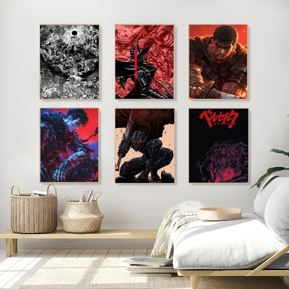 1PC Berserk Poster Self-adhesive Art Waterproof Paper Sticker Coffee House Bar Room Wall Decor