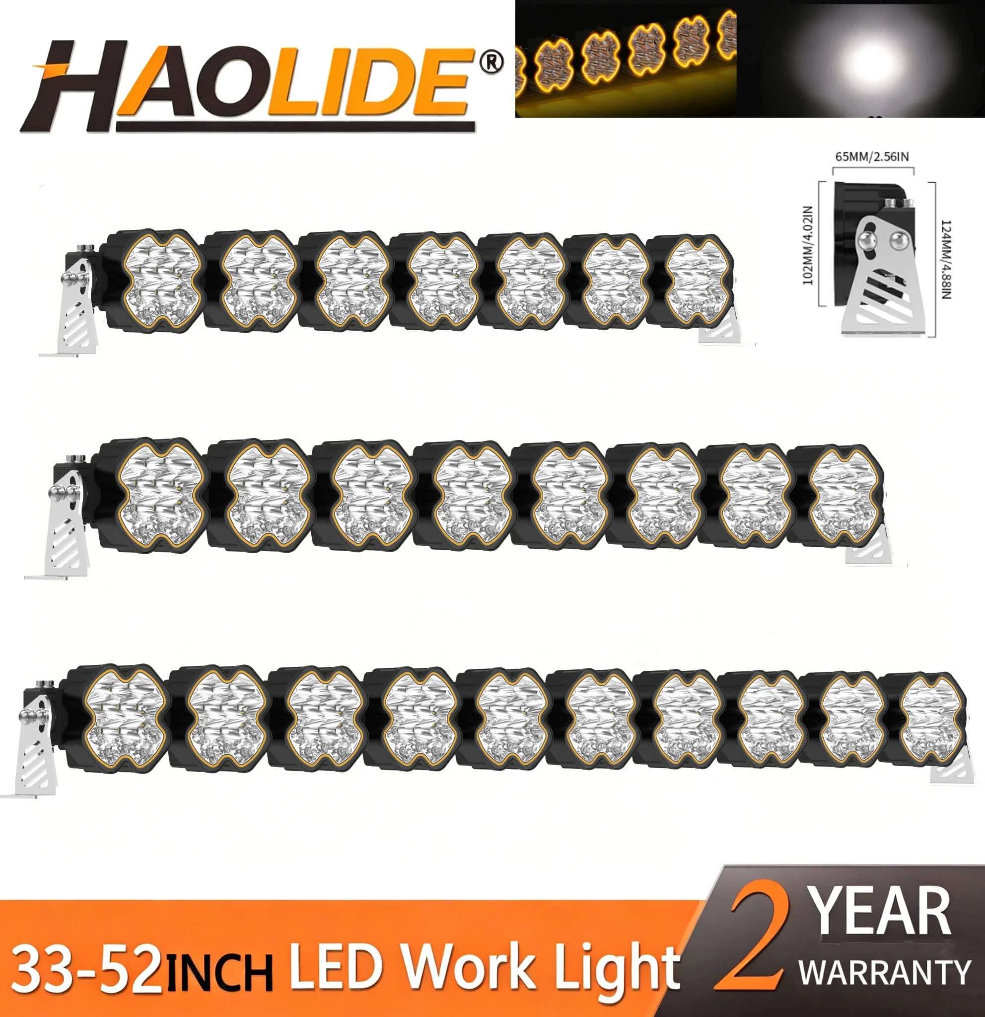 HAOLIDE Modular LED Light Pods LED Work Light Amber Yellow DRL 6000k  LED Light Bar Kit Auxiliary for Wrangler off-road use
