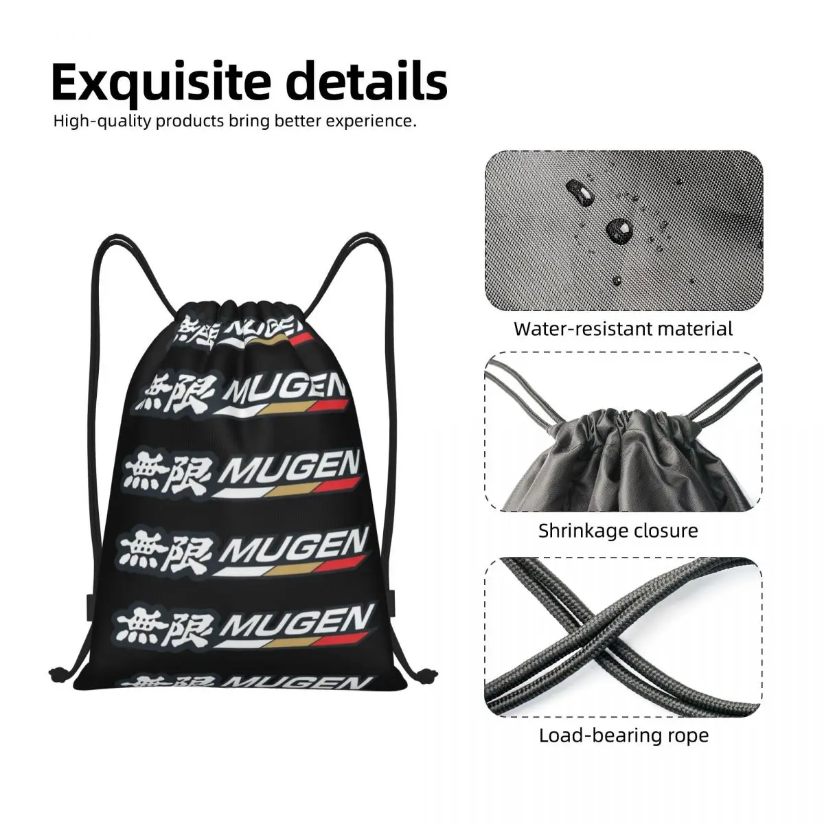 Mugen Power Drawstring Sacos, Adequado para Compras Mochilas Yoga, Game Sports Gym, Mulheres e Homens