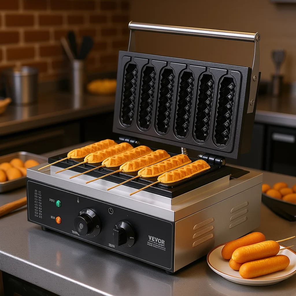 Commercial Waffle Maker 1500W 6 Stick Non-Stick Stainless Steel For Corn Dog Waffle Bakery Equipment