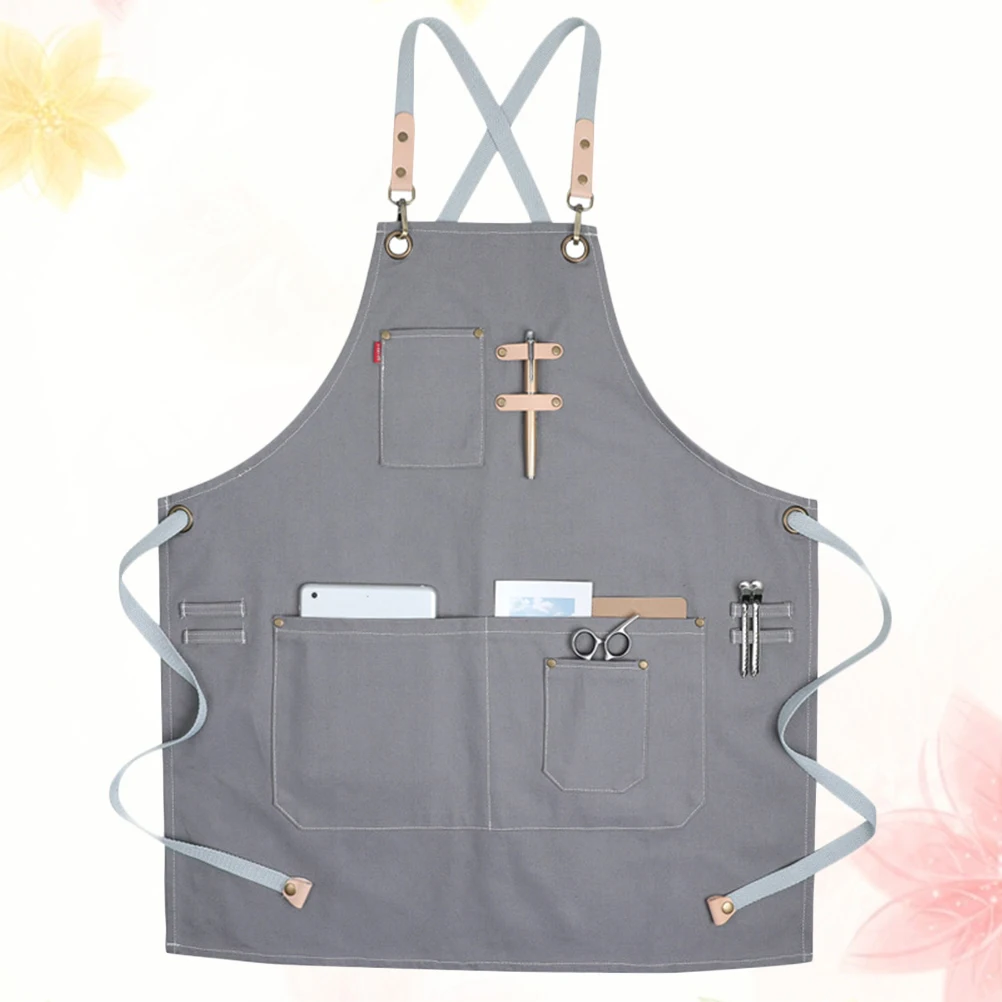 

Denim Canvas Halter Apron Adjustable Strappy Design Cooking Baking Gardening Serving Kitchen Aprons with Pockets for Restaurant