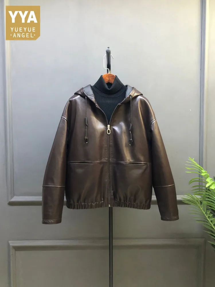 

Женская теплая пуховая куртка из натуральной овчины с капюшоном на молнии, из натуральной кожи, повседневная модная свободная верхняя одежда, куртка высшего качества