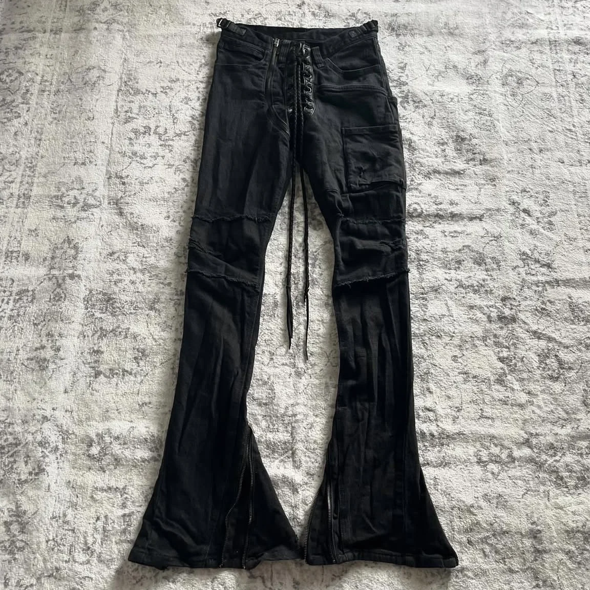Slim Fit Micro Flare Jeans Retro Visual Series SBCM9 Wax Belted Autonomous Jeans mid Waist Zipper Decoration Student Couple F...