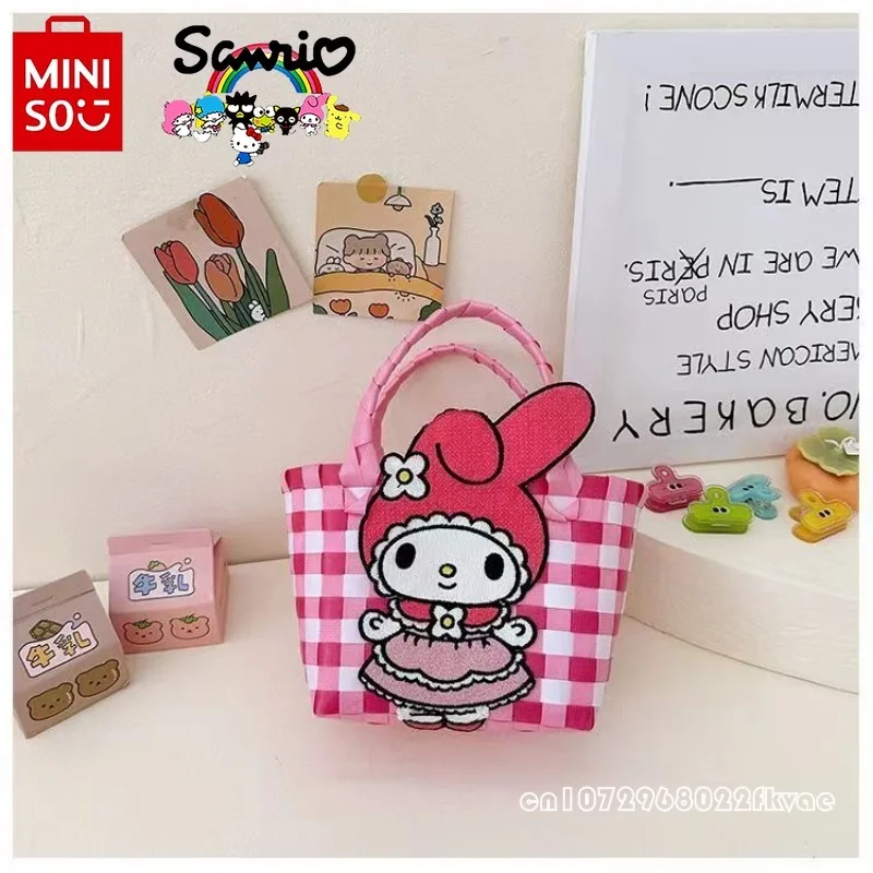 MINISO 2024 New Children's Handbag Fashionable High Quality Girl's Woven Bag Cartoon Casual Large Capacity Women's Vegetable Bag