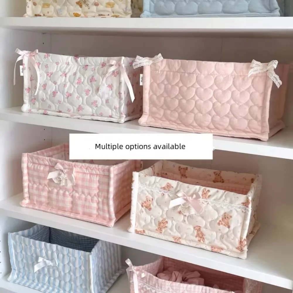 Ins Square Storage Basket Flower Cotton Sorting Basket Stripe Lace Desktop Box Home Supplies