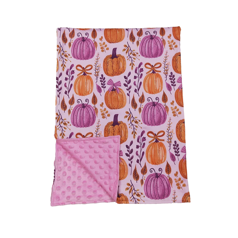

9.23 Baby Kids Hot Pink Bows Pumpkins Plaid Fall Blankets 29*43 inches
