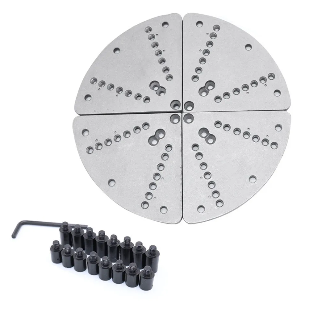 8Inch Flat Lathe Chuck Jaw Set With Wrench Fixing Screws For Wood Lathe Key Chuck Scroll Chuck Flat Jaw Woodworking Tools