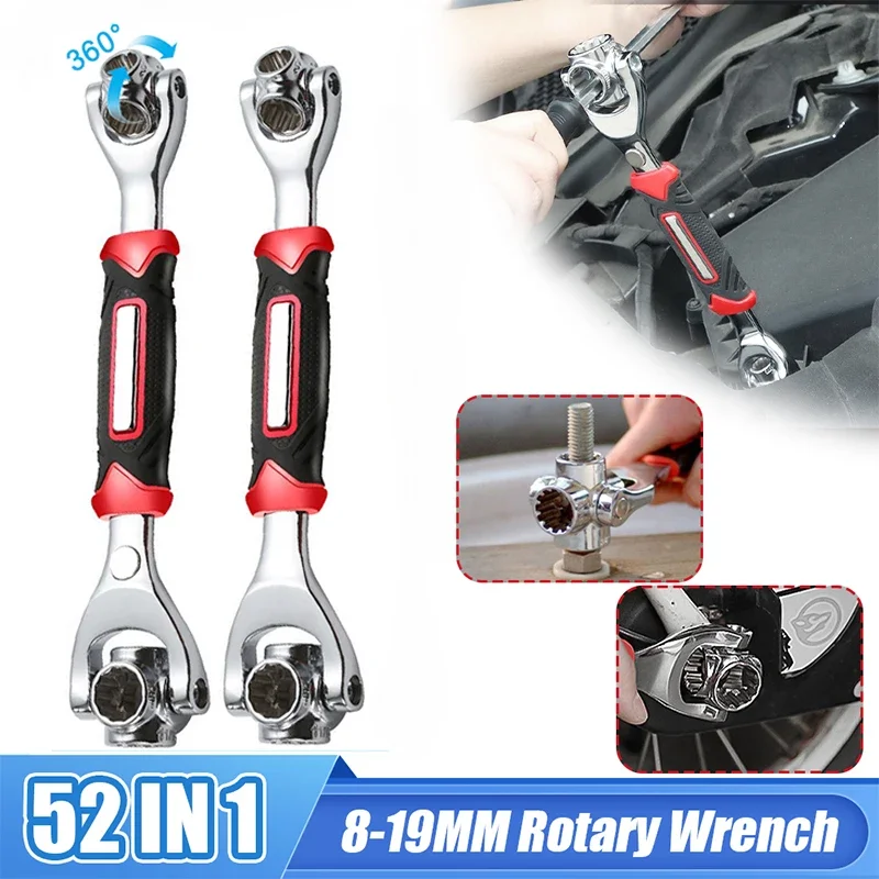 Multifunctional Socket Wrench Hand Tool 8-19mm 52 IN 1 360 Degree Rotating Ratchet Spline Bolt Socket Torx Wrench Repair Tool