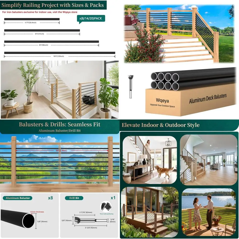 

8 упаковок 8 футов x 5/8 дюймов 6063, алюминиевые горизонтальные балясины для палубы, матовые черные круглые лестничные балясины со сверлом, полые лестницы S