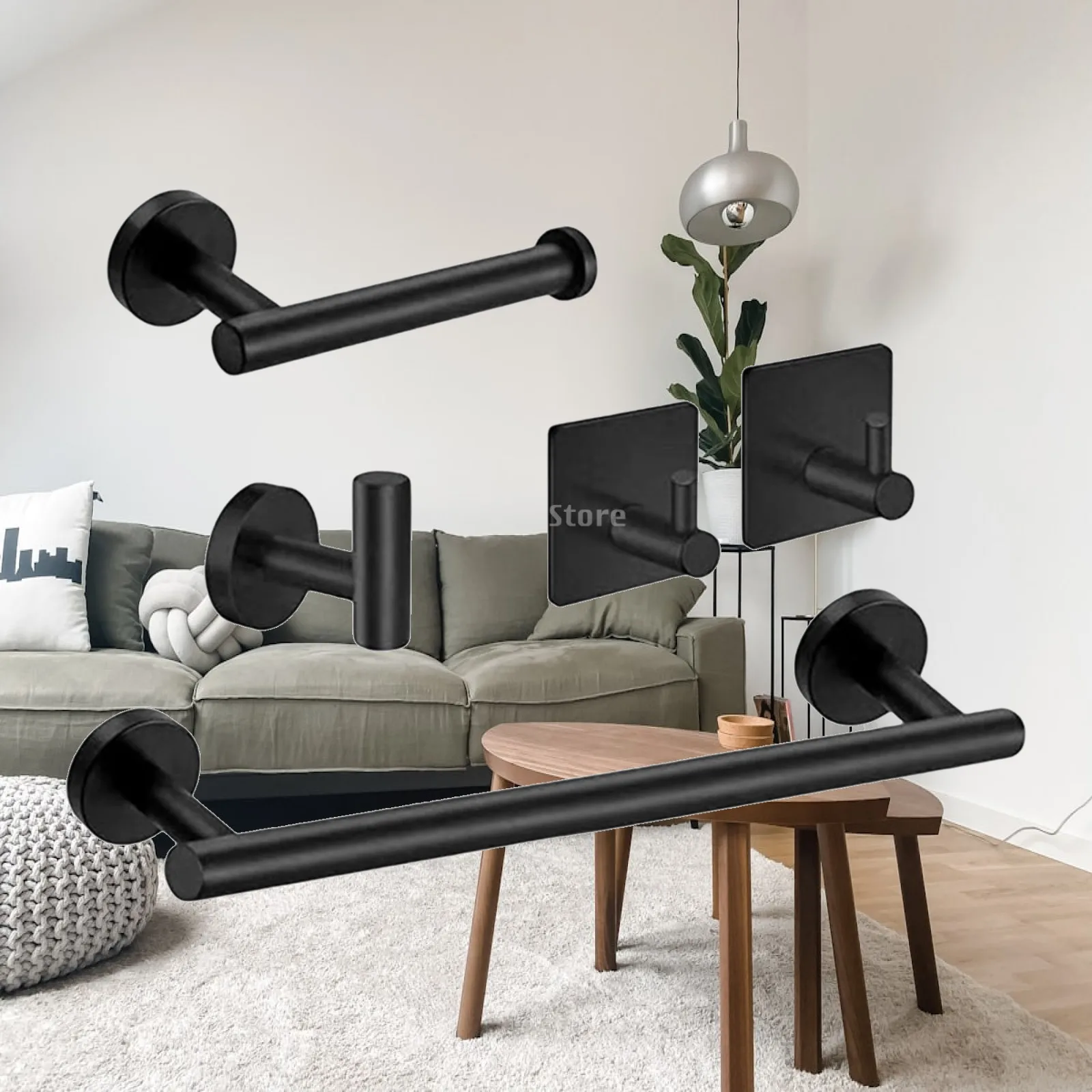 Bathroom Towel Rack and Toilet Paper Holder Set Stainless Steel Hardware with Robe Hooks Modern