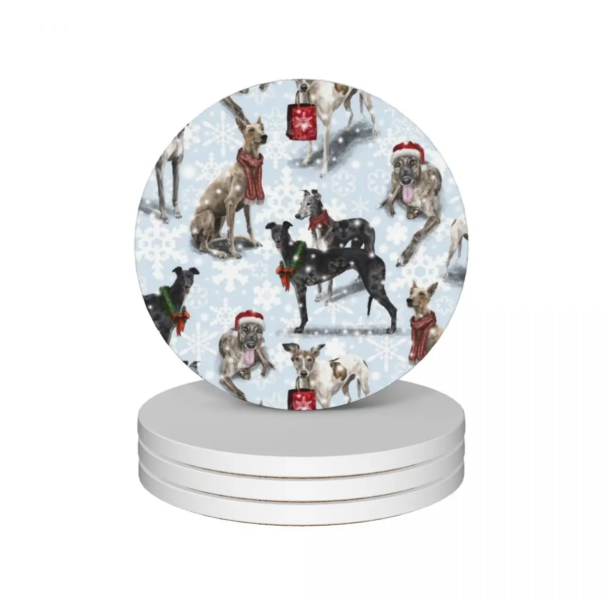 

The Christmas Greyhound Ceramic Coasters (Set of 4) anti slip slate for table Coasters